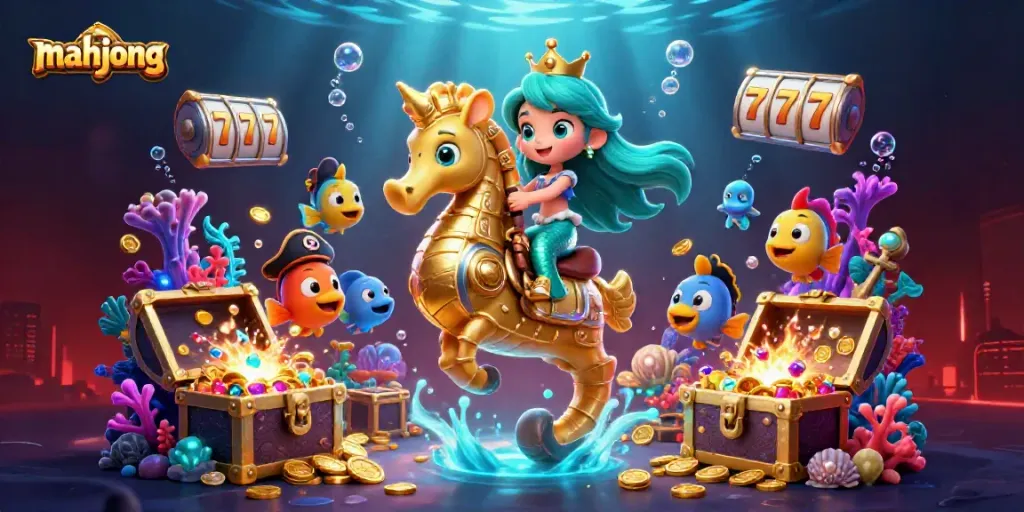 Permainan Mahjong menawarkan keseruan dengan slot dan ikan karikatur bawah laut yang meriah.