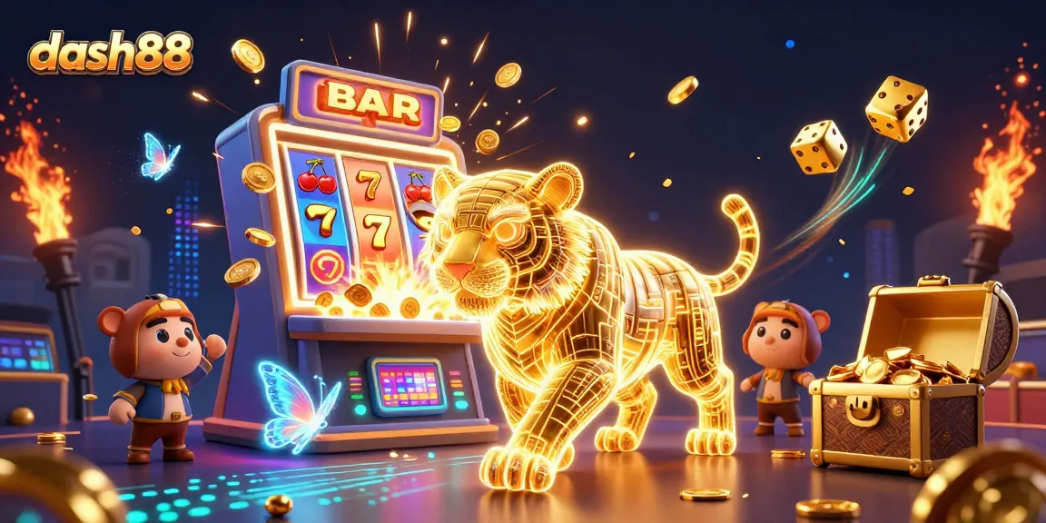 Experience the thrill of dash88 with vibrant 3D casino art illustrating a jackpot explosion.