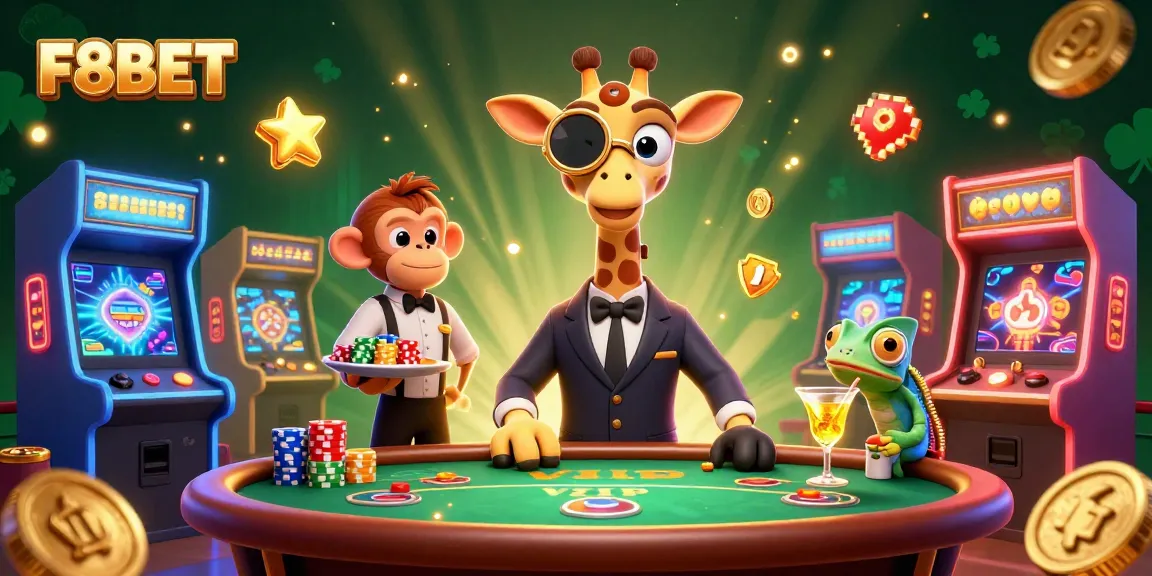 Experience vibrant gaming action with F8BET's 3D giraffe dealer, dynamic casino elements, and stunning graphics.