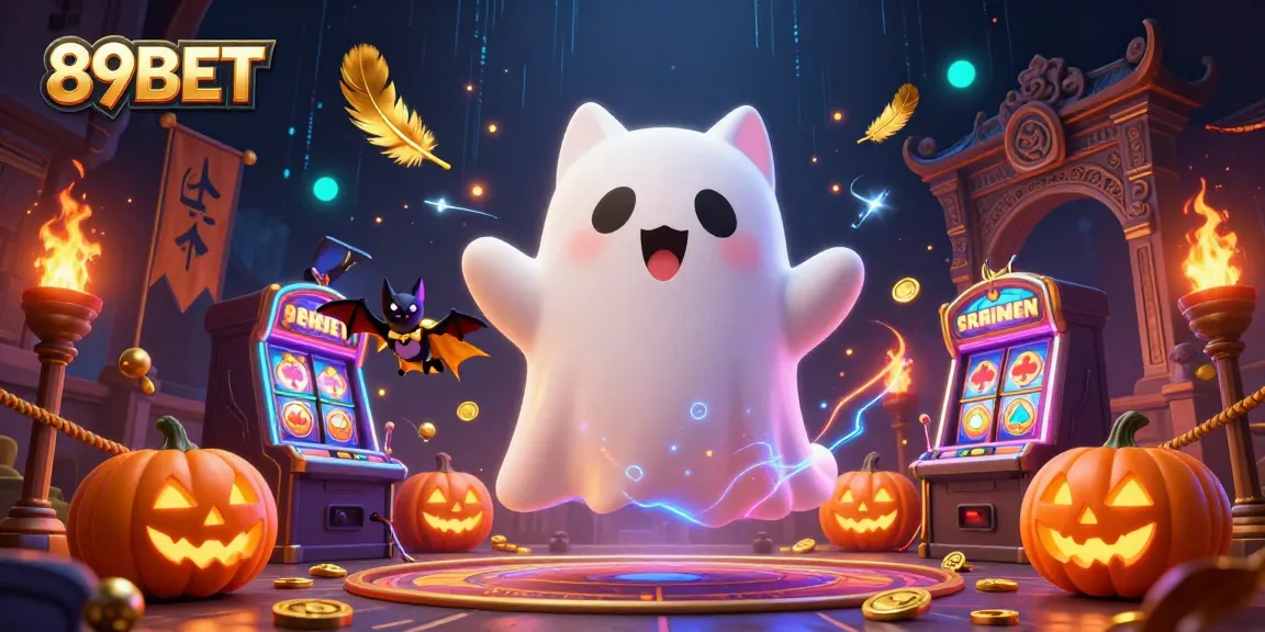 Experience thrilling wins with 89BET in a vibrant haunted casino scene.