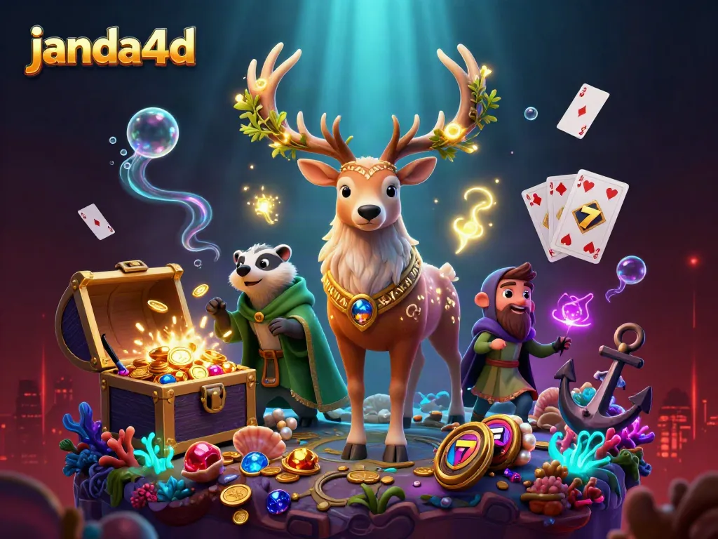Janda4d menghadirkan simbol slot dan karakter kartun yang menakjubkan dalam ilustrasi kasino