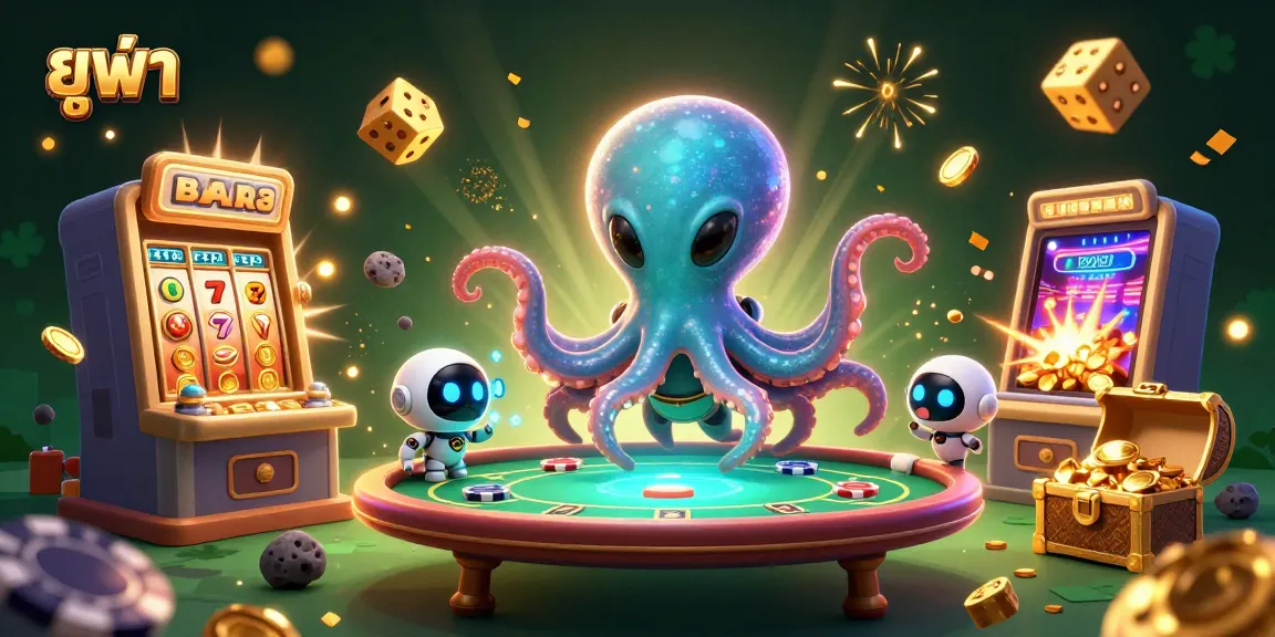 Experience thrilling betting with ยูฟ่า, as an alien octopus plays poker in a galaxy of casino excitement.