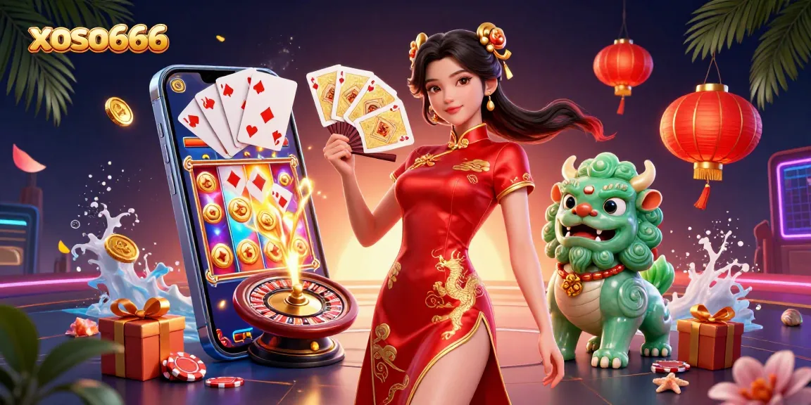 xoso666 captivates with a thrilling slot game experience featuring golden coins and dynamic characters.