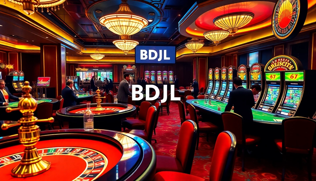 Experience the thrill of BDJL in a vibrant casino setting filled with poker tables and slot machines.
