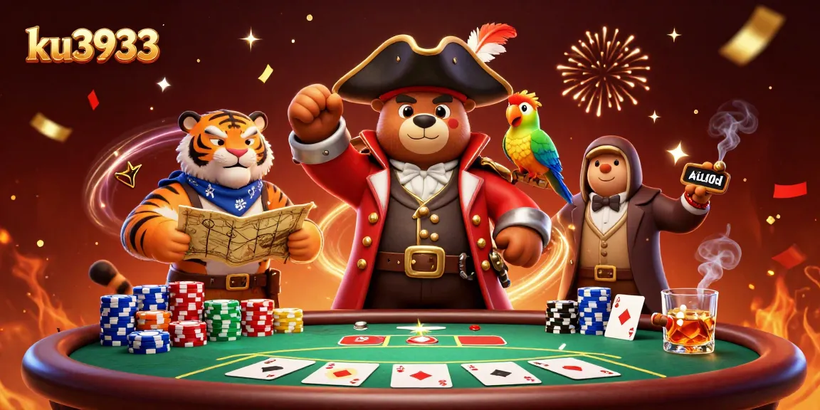 Engage with ku3933 at a vibrant poker scene featuring cartoon characters and dynamic game elements.