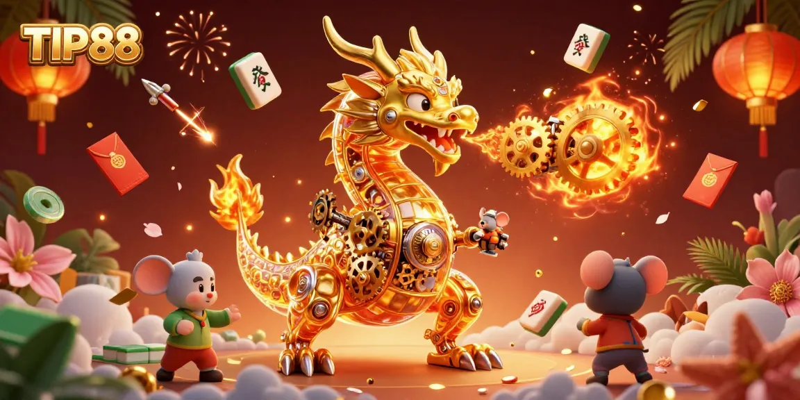 Engage with TIP88's thrilling dragon-themed gaming interface featuring dynamic symbols and vibrant casino elements.