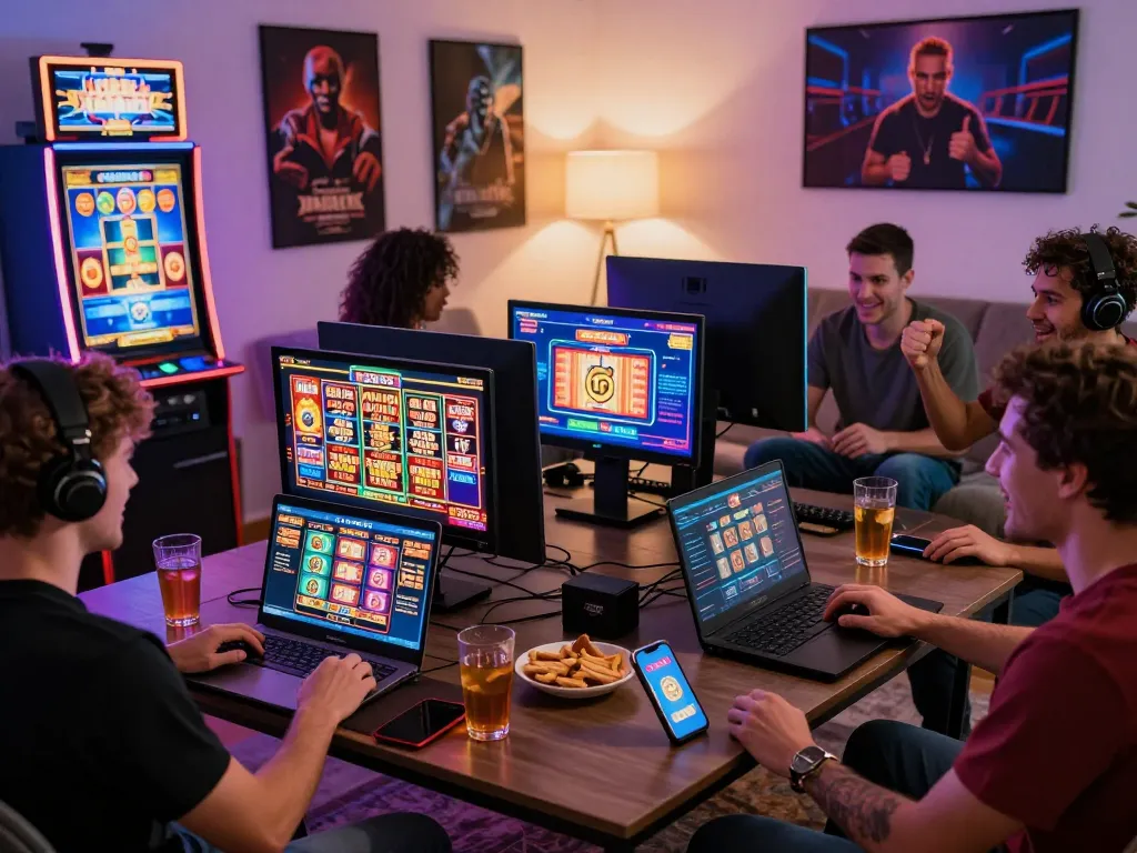 Exciting online gaming scene with players enjoying diverse experiences on trang chủ af88, showcasing colorful devices and a vibrant atmosphere.