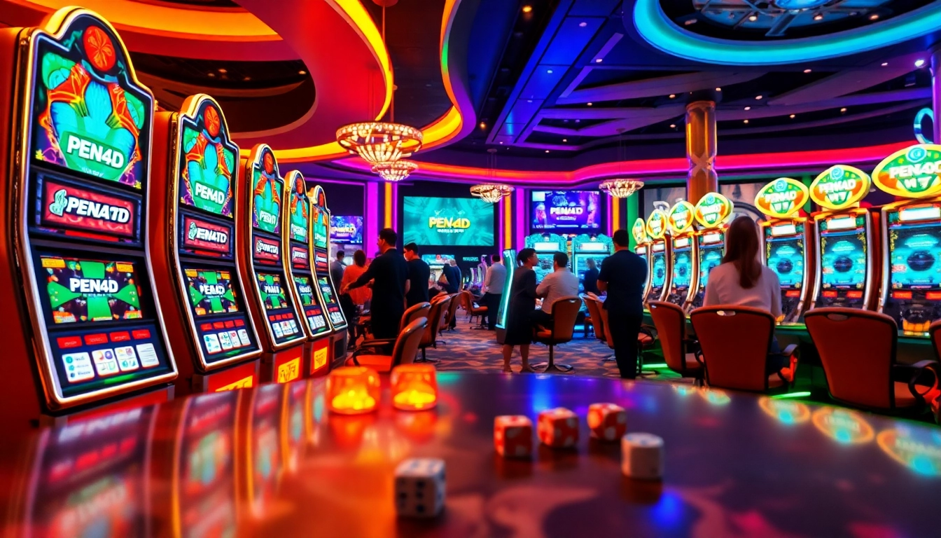 PEN4D daftar showcases an exciting casino scene with modern slot machines and vibrant lights.