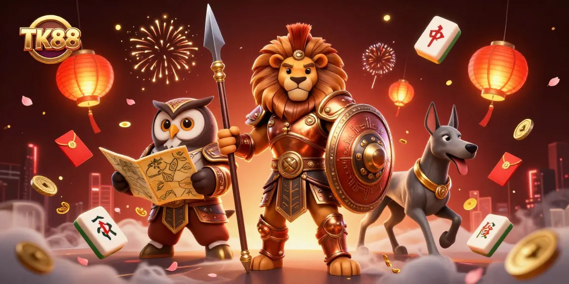 Bet on excitement with TK88 in this vibrant casino-themed 3D illustration featuring classic gaming elements.