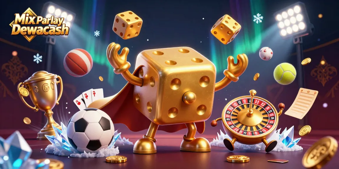 Engage in thrilling action with Mix Parlay Dewacash featuring dynamic casino characters and sports elements.