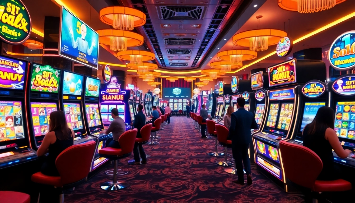 Witness the thrill of winning at Slot Maxwin in a bustling casino atmosphere with engaging slot machines.