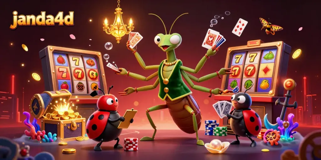 Janda4d menghadirkan suasana kasino yang meriah dengan karakter menarik dan simbol slot yang kaya