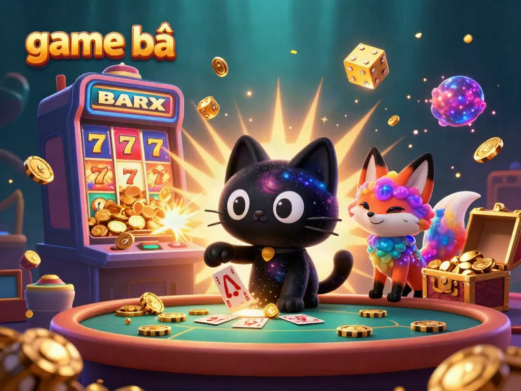 Experience thrilling game bài action with vibrant characters at a cosmic casino table.