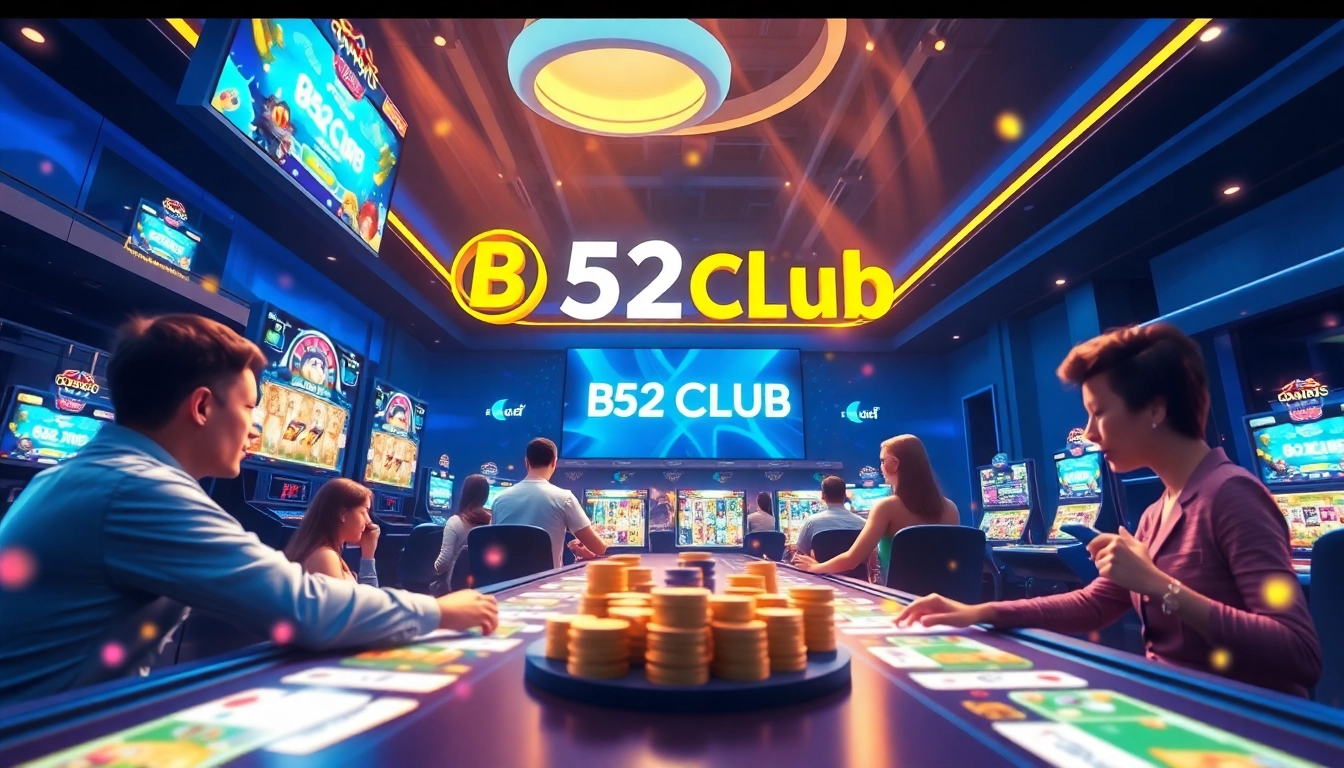 B52Club's immersive online gaming experience with vibrant casino elements and engaging players.