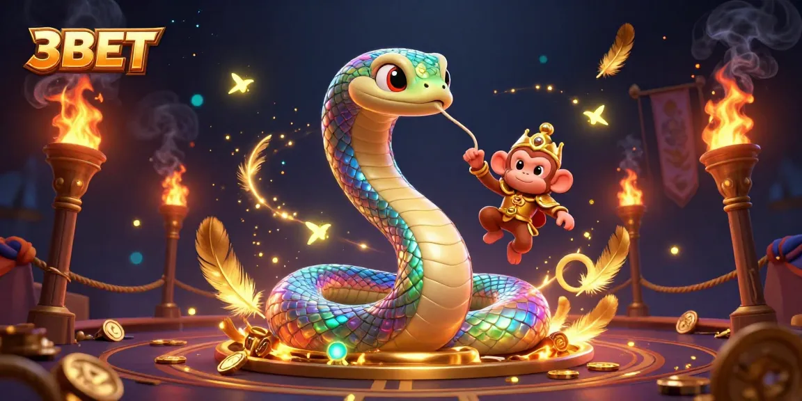 Join thrilling moments at 3BET as the rainbow serpent and monkey king entwine amid golden casino elements.