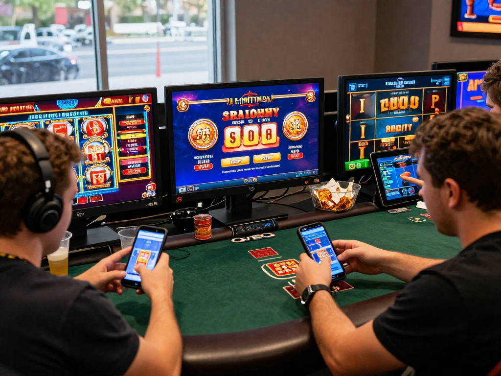 Interactive gaming scene showcasing players enjoying MPOCASH blog's online gambling experience with vibrant visuals.