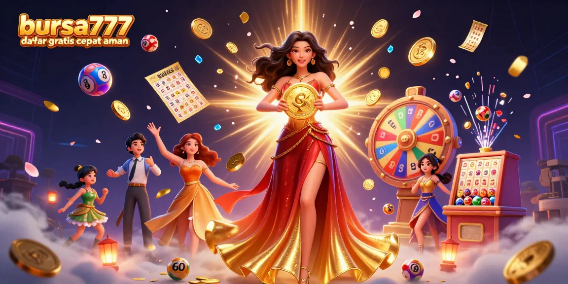 Engage in thrilling play with bursa777 daftar gratis cepat aman, featuring a dynamic scene of slots and prizes.