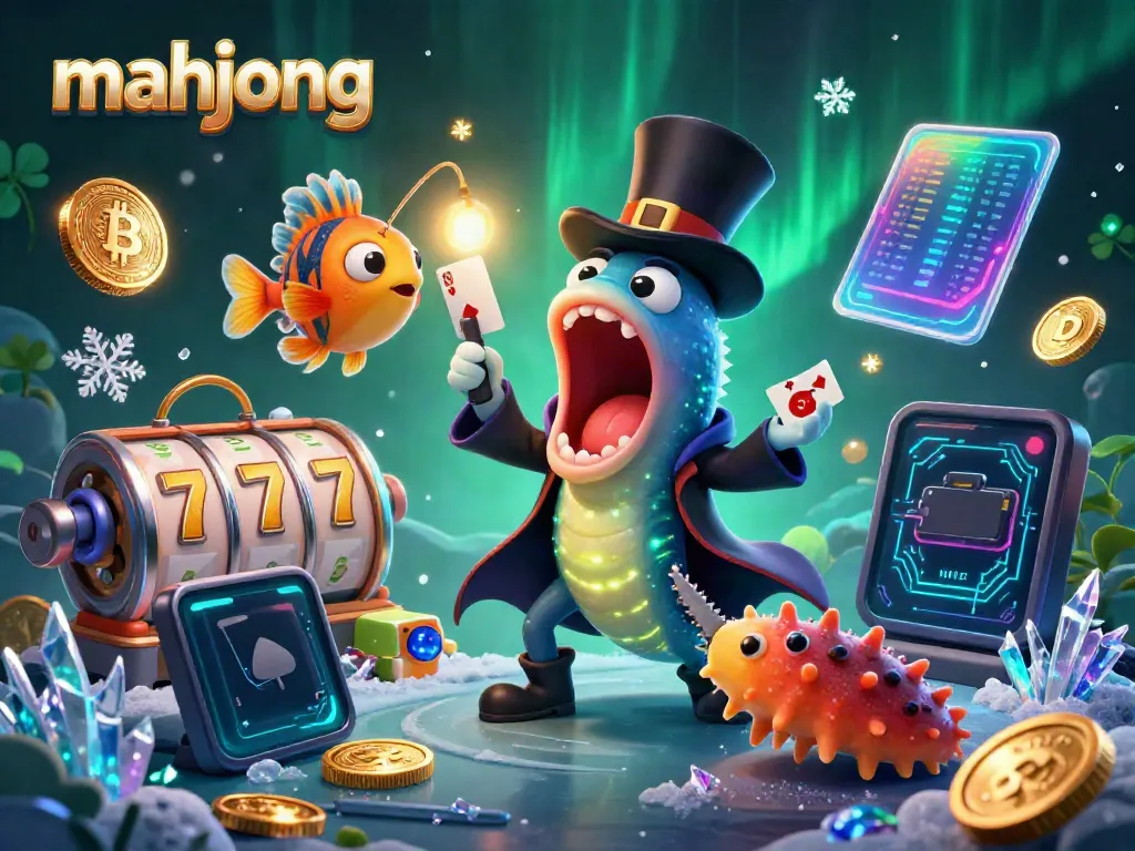 Permainan mahjong yang memukau, menampilkan lampu neon dan elemen slot yang mencolok.