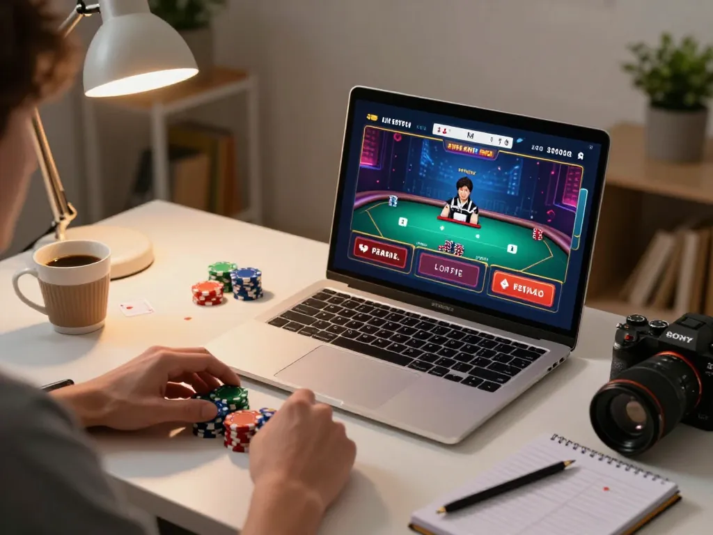 Engaging scene of a user placing a bet while đăng ký sky88 on a live casino game from a cozy home setup, capturing the excitement of online gambling.