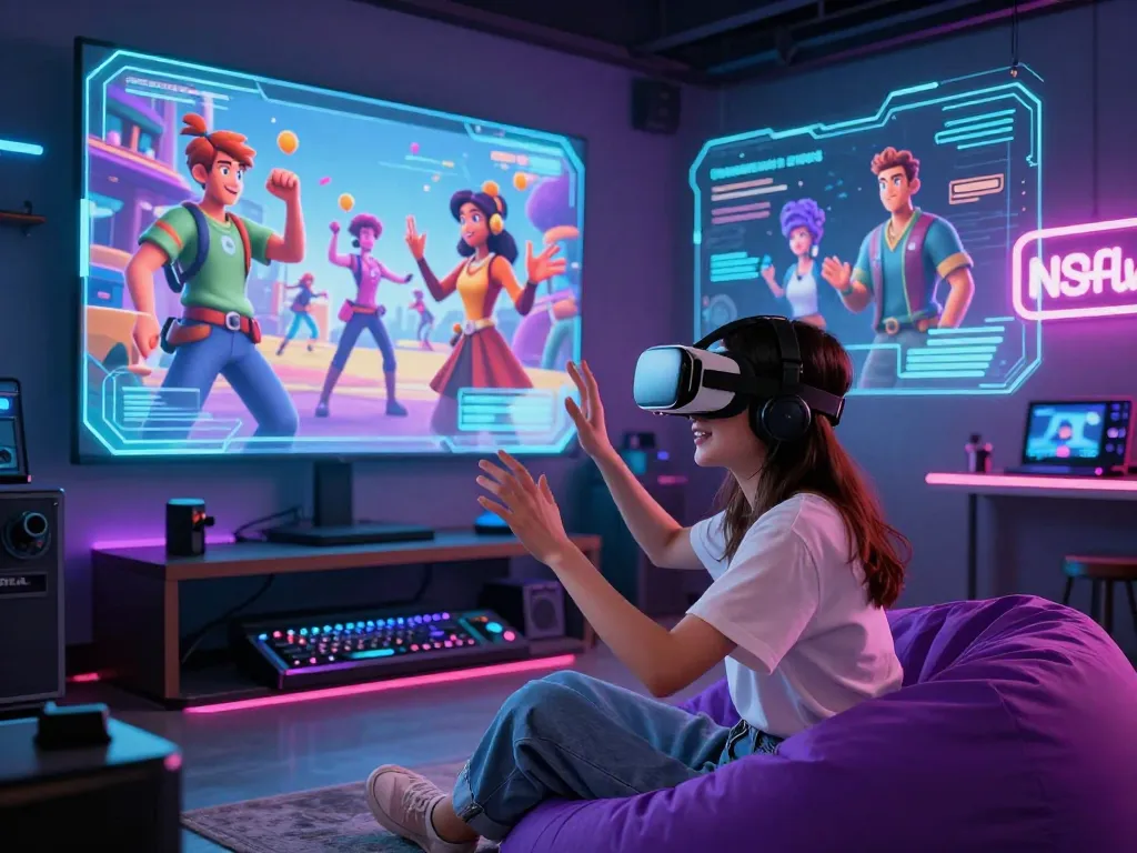 NSFW AI characters come to life in a vibrant digital interaction scene showcasing immersive experiences.