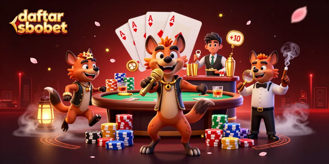 Engage in daftar sbobet with this lively 3D scene depicting humorous hyenas at a casino.