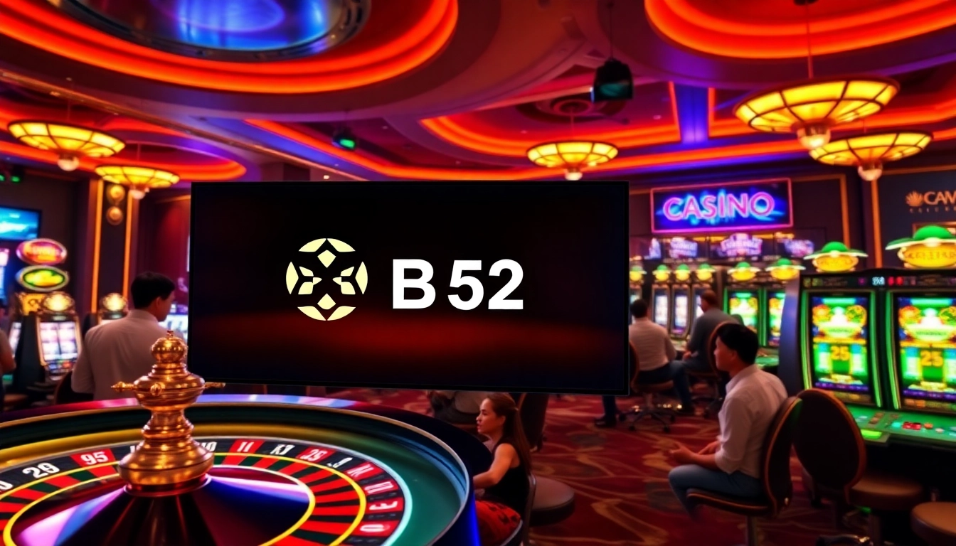 B52 players enjoying thrilling games at a vibrant casino with modern features.