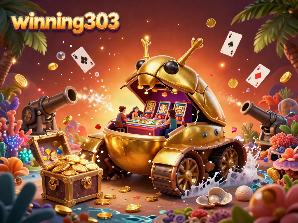 Experience the thrill of winning303 with an epic 3D casino tank scene, bursting with color and excitement.
