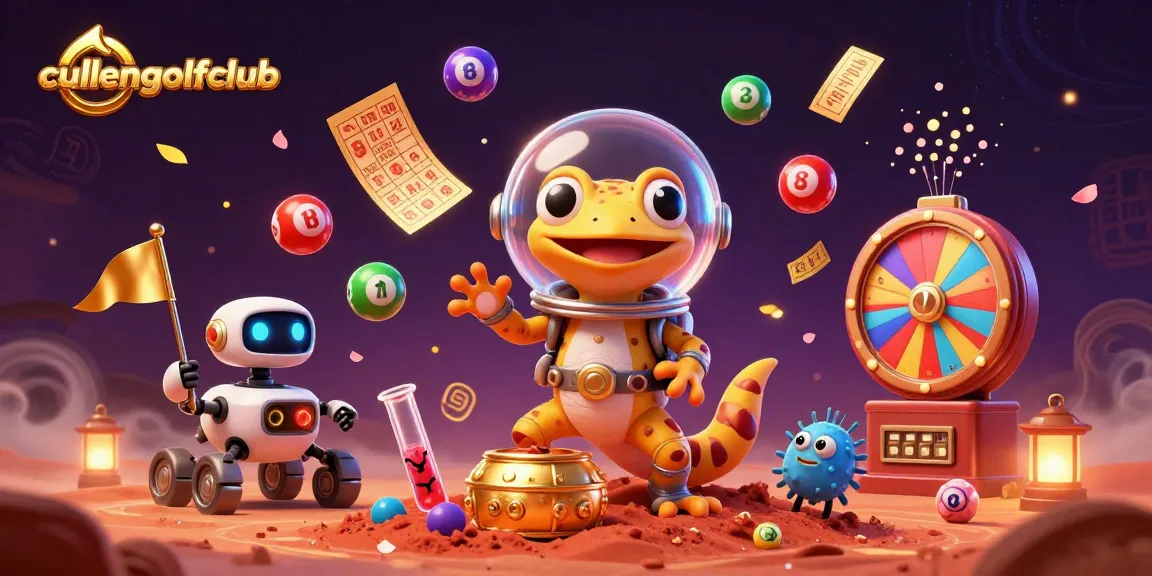 Engage at cullengolfclub with a Martian gecko uncovering hidden casino treasures amid vibrant elements.