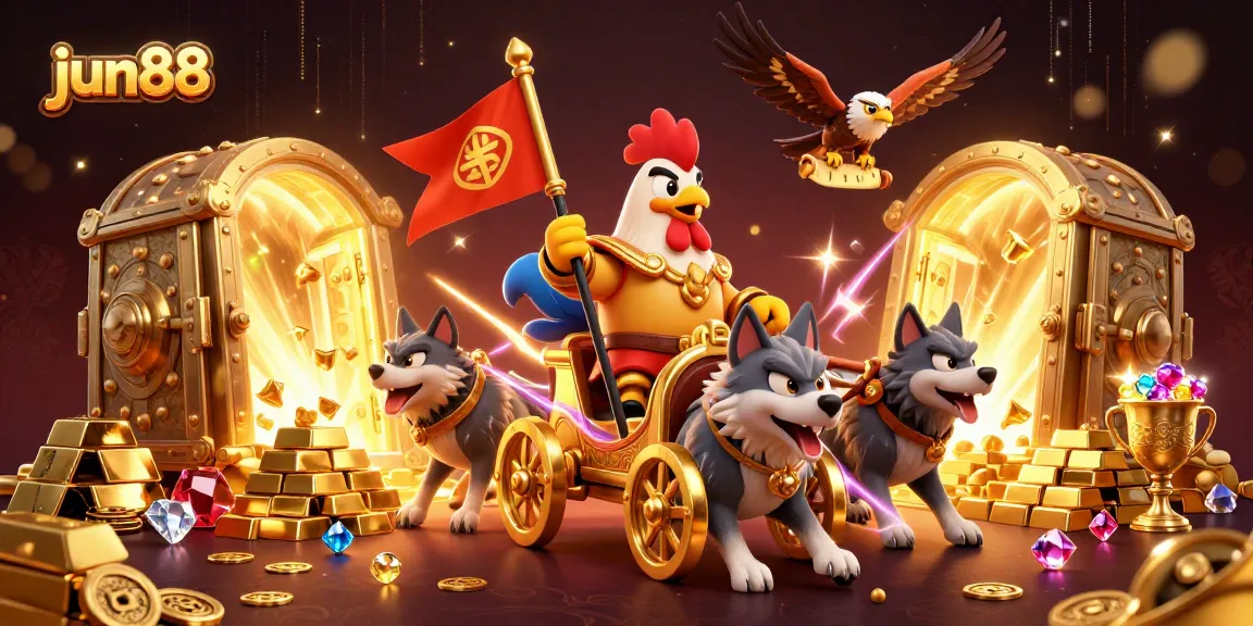 Experience thrilling action at jun88 with a rooster warlord leading a treasure-filled casino adventure.