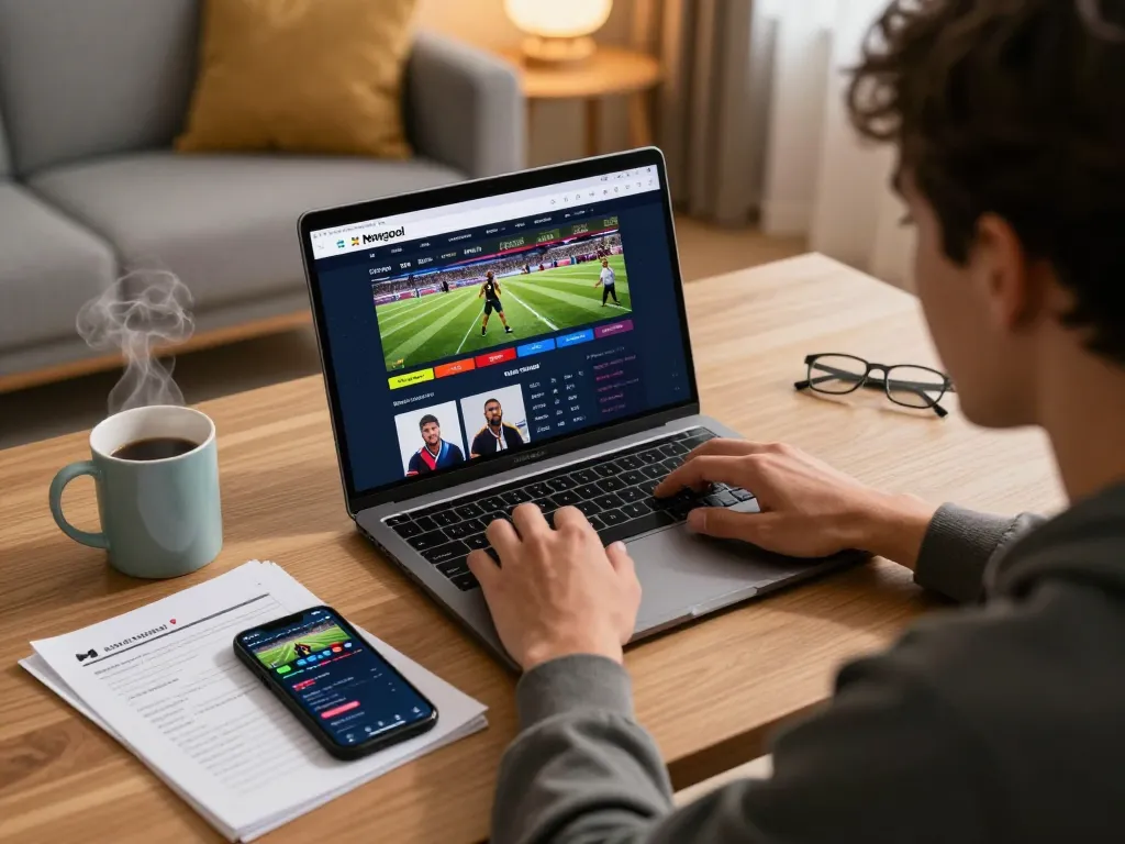 Engaging sports betting experience on Nowgoal live score platform in a cozy home setup.