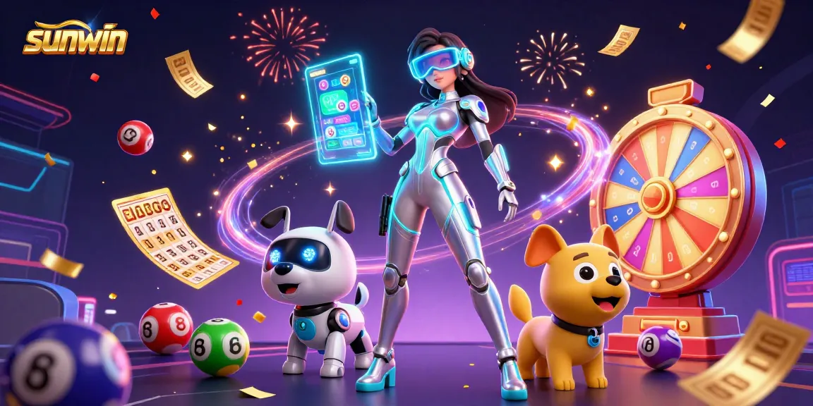 Engage with sunwin's vibrant gaming experience featuring a futuristic casino scene.