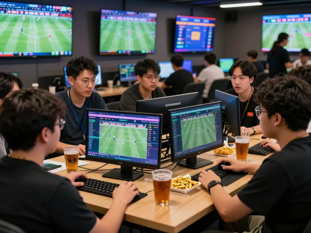 SBOBET bettors enjoying Asian Handicap betting in a vibrant sports lounge.