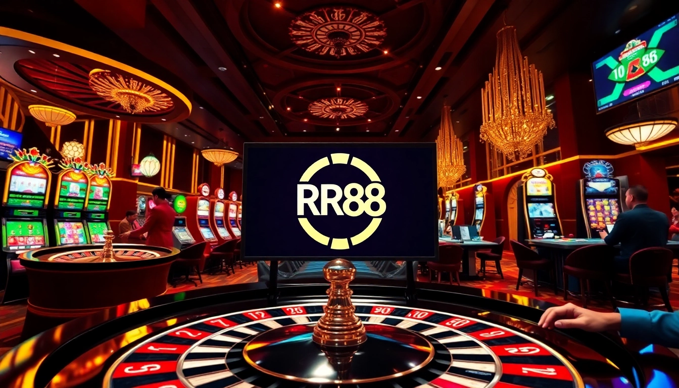 Players enjoy thrilling games at RR 88 casino, featuring vibrant slot machines and roulette.