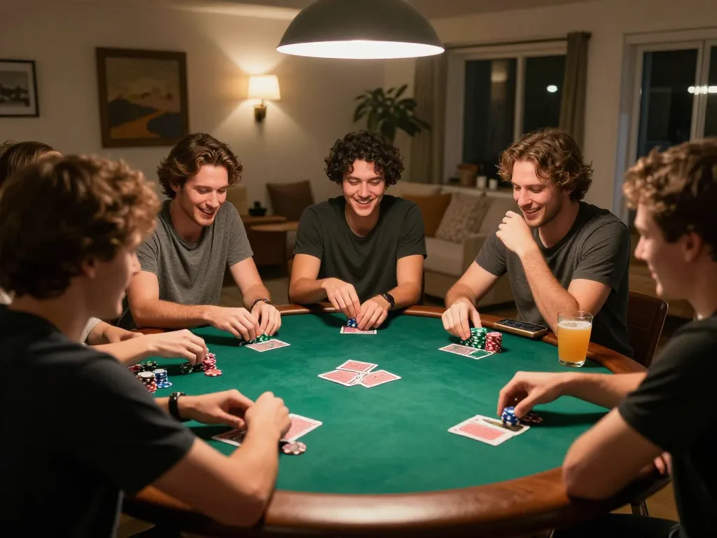 cloud-africa poker night at home with friends enjoying gameplay, chips and cards in action
