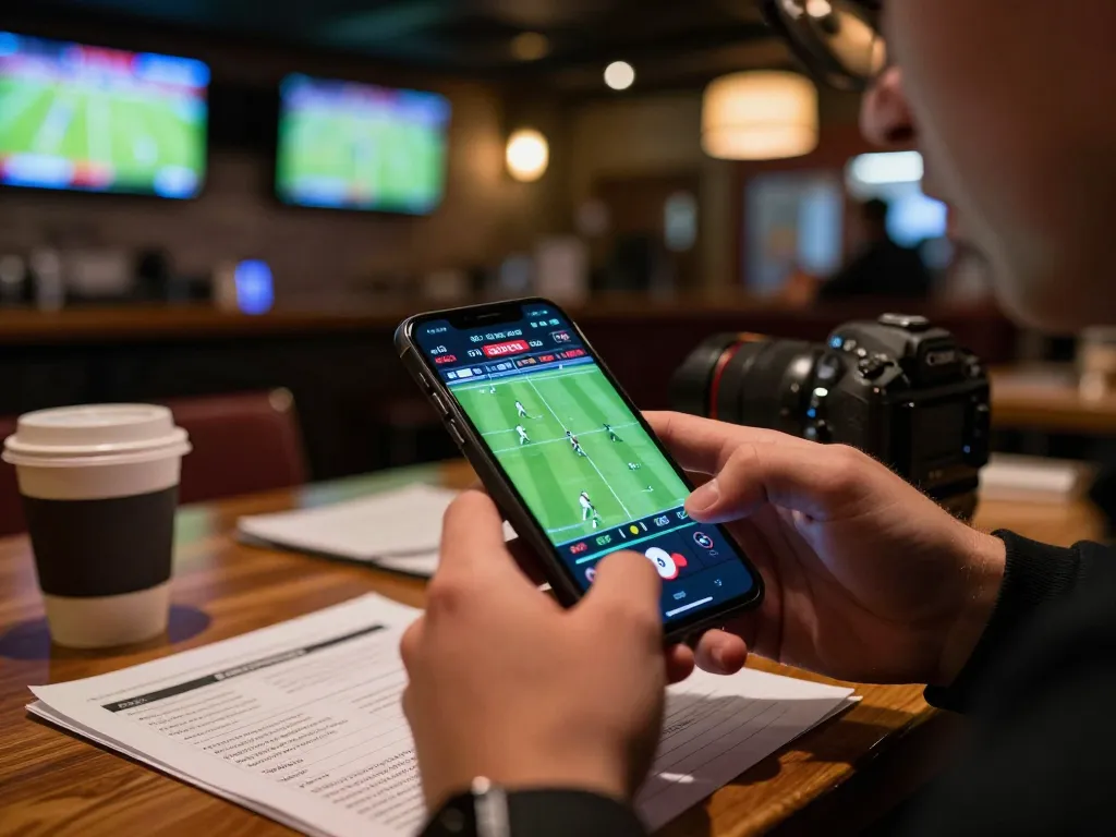 Placing a live football bet on 7m smartphone app during an exciting sports match