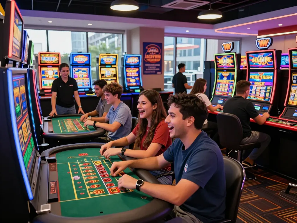Exciting players at Trang chủ luckywin enjoying diverse online games with vibrant casino atmosphere.