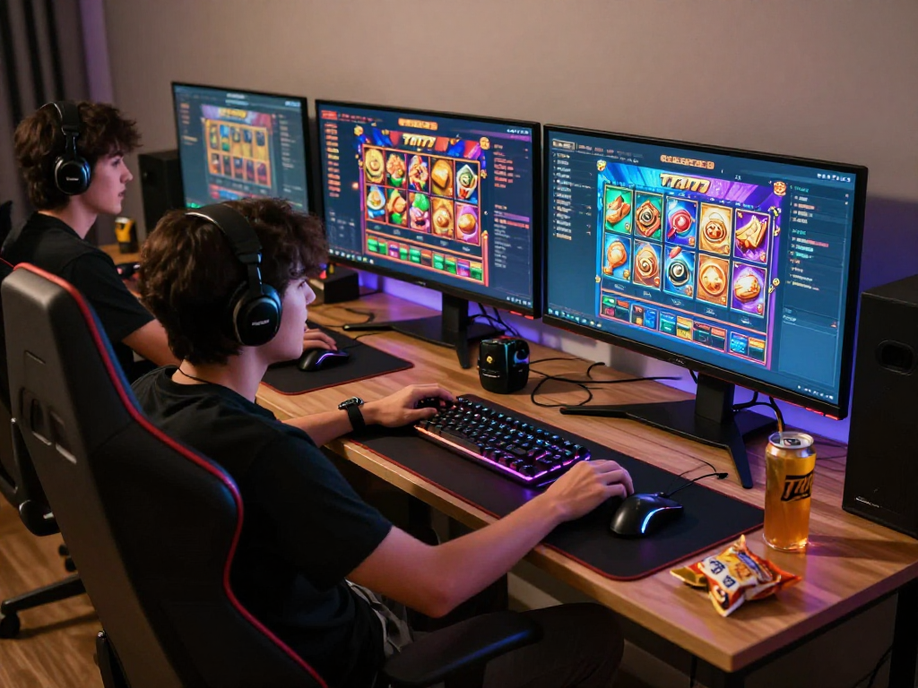 Gamer menikmati permainan slot777 dalam suasana yang penuh semangat dan interaktif