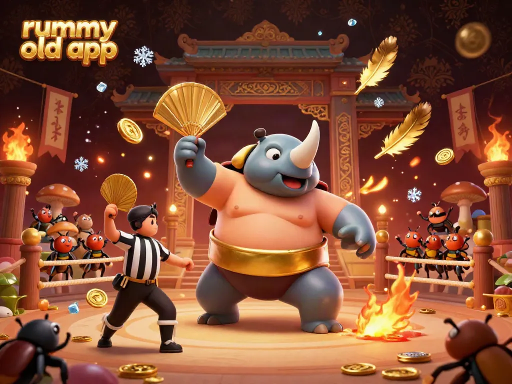 Experience exciting gameplay in the rummy old app with vibrant visuals of beetle champions and golden coins.
