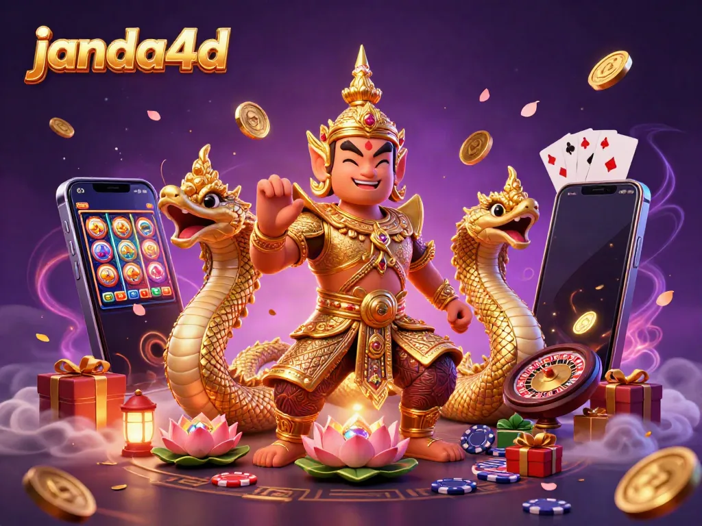 Slot game menarik di janda4d dengan karakter penjaga dan naga di latar belakang