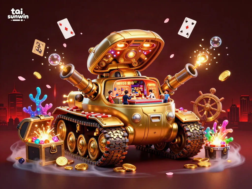 Experience thrilling gameplay with tai sunwin's dynamic gold beetle tank casino scene, overflowing with excitement and treasures.