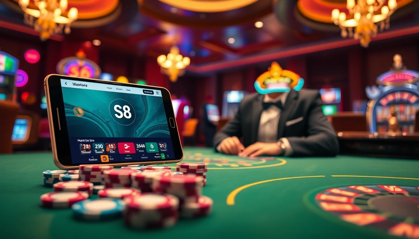 S8 players enjoying high-stakes gaming with vibrant casino elements on a smartphone interface.