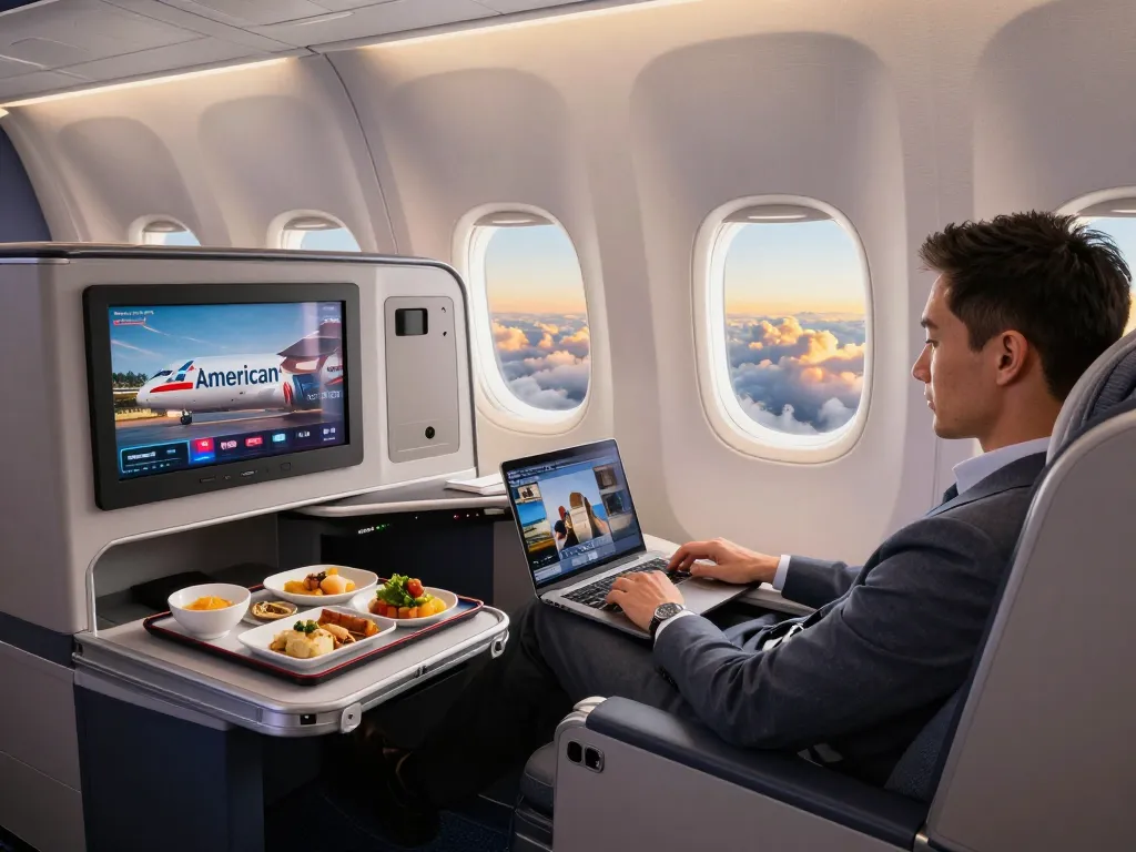 Passenger enjoying the spacious Flagship Suite on the 789P with luxury amenities onboard