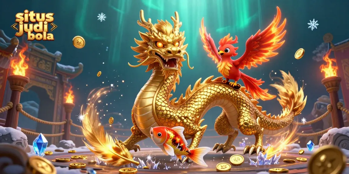 Experience situs judi bola action with a fierce dragon, phoenix, and koi fish in dynamic 3D glory.