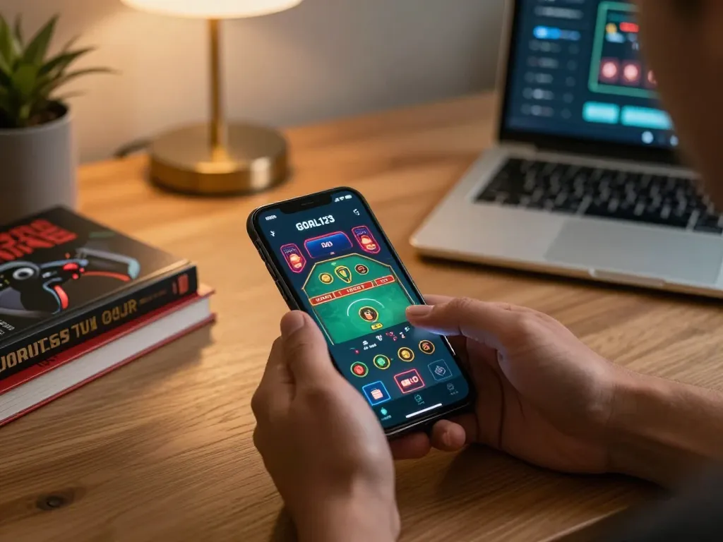 Using the app goal123 for strategic gameplay in a modern home setting, emphasizing mobile gambling.