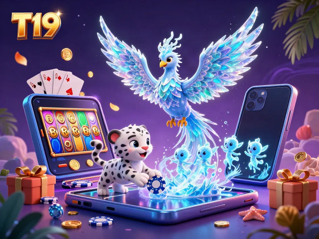 T19 brings excitement with a 3D ice phoenix, snow leopard cub, and glowing sprites amidst gambling elements.