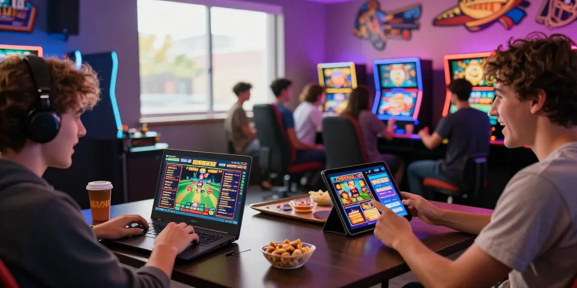 Friends enjoying bonus buy slots in an inviting gaming room filled with excitement.