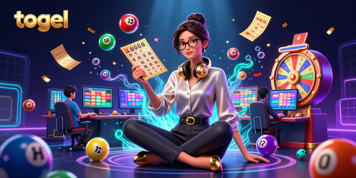 Engage in togel lottery excitement with colorful balls bouncing and a vibrant gaming setup.