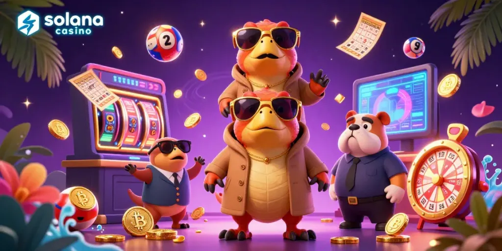 Engage with the vibrant solana casino scene filled with animated raptors and dynamic game elements.