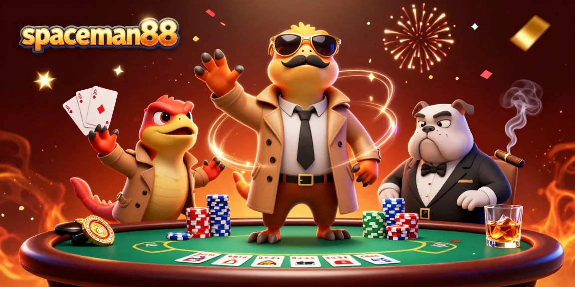 Experience the thrill of spaceman88 as cartoon raptors pretend to access a VIP casino with poker elements.