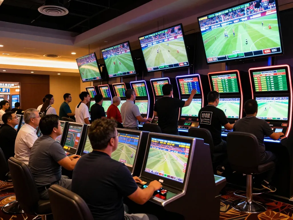 Players engaging in sports betting at SC88 with screens displaying live events
